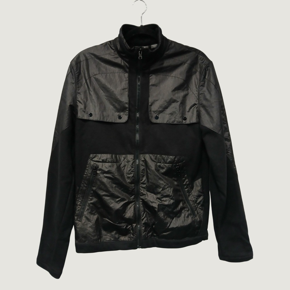 Armani Exchange Mens Black Mixed Media Full Zip Fleece Nylon Tech Jacket M